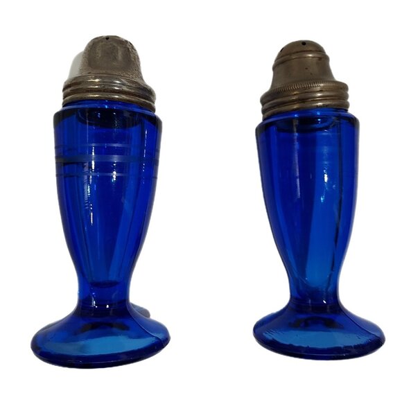 Salt And Pepper Shakers L E Smith Cobalt Blue Mt Pleasant - Picture 2 of 7